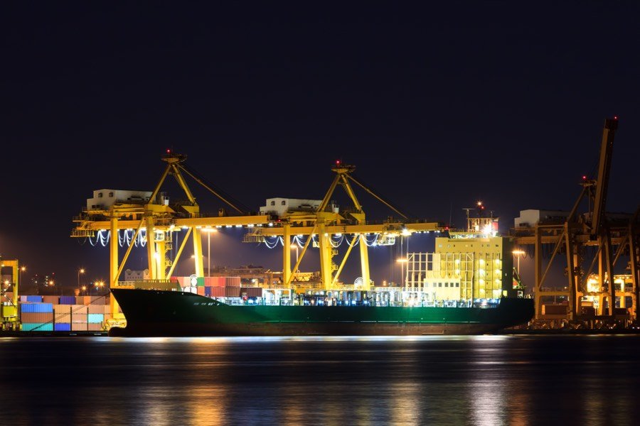 A container ship in port